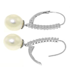 ALARRI 8.3 CTW 14K Solid White Gold Leverback Earrings Natural Diamond Pearl