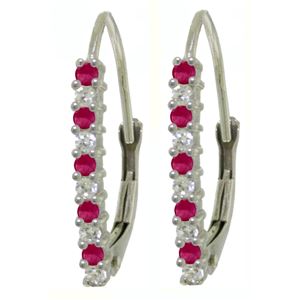 ALARRI 0.35 CTW 14K Solid White Gold Leverback Earrings Natural Diamond Ruby