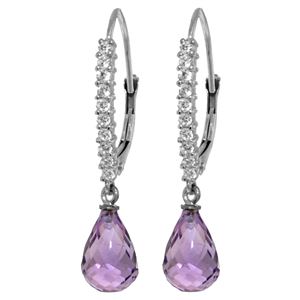 ALARRI 4.8 Carat 14K Solid White Gold Leverback Earrings Natural Diamond Amethyst