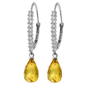 ALARRI 4.8 Carat 14K Solid White Gold Leverback Earrings Natural Diamond Citrine