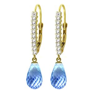 ALARRI 4.8 CTW 14K Solid Gold Leverback Earrings Natural Diamond Blue Topaz