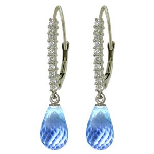 ALARRI 4.8 Carat 14K Solid White Gold Leverback Earrings Natural Diamond Blue Topaz