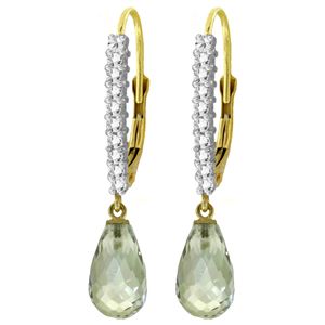 ALARRI 4.8 CTW 14K Solid Gold Leverback Earrings Natural Diamond Green Amethyst