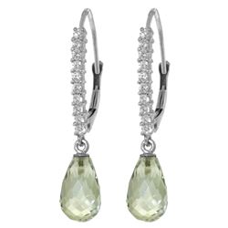 ALARRI 4.8 Carat 14K Solid White Gold Leverback Earrings Natural Diamond Green Amethyst