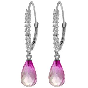 ALARRI 4.8 Carat 14K Solid White Gold Leverback Earrings Natural Diamond Pink Topaz