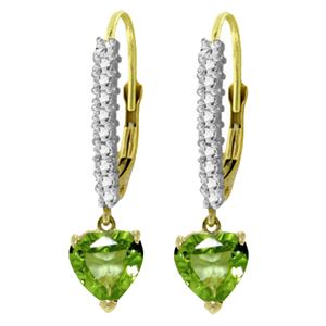 ALARRI 3.55 Carat 14K Solid Gold Leverback Earrings Natural Diamond Peridot