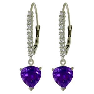 ALARRI 3.55 Carat 14K Solid White Gold Heart Aches Amethyst Diamond Earrings