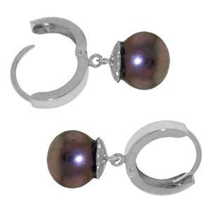 ALARRI 4 Carat 14K Solid White Gold Hoop Earrings Natural Black Pearl