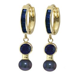 ALARRI 4.65 CTW 14K Solid Gold Huggie Earrings Black Pearl Sapphire