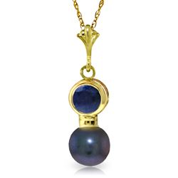ALARRI 1.23 Carat 14K Solid Gold Necklace Sapphire Black Pearl