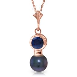 ALARRI 14K Solid Rose Gold Necklace w/ Sapphire & Black Pearl