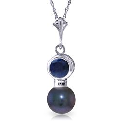 ALARRI 1.23 CTW 14K Solid White Gold Necklace Sapphire Black Pearl