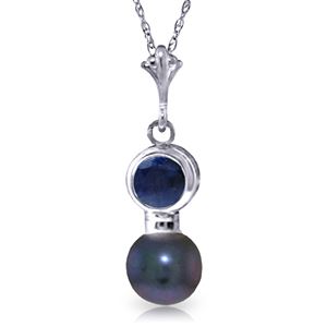 ALARRI 1.23 CTW 14K Solid White Gold Necklace Sapphire Black Pearl