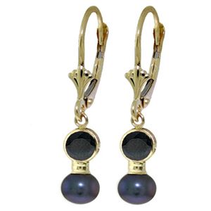 ALARRI 5.2 Carat 14K Solid Gold Leverback Earrings Black Pearl Sapphire