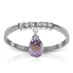 ALARRI 1.45 CTW 14K Solid White Gold Ring Natural Diamond Dangling Amethyst