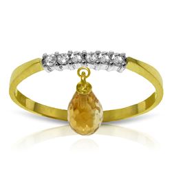 ALARRI 1.45 Carat 14K Solid Gold Ring Natural Diamond Dangling Citrine