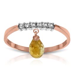 ALARRI 1.45 Carat 14K Solid Rose Gold Ring Natural Diamond Dangling Citrine