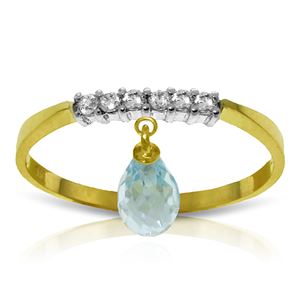 ALARRI 1.45 Carat 14K Solid Gold Ring Natural Diamond Dangling Blue Topaz