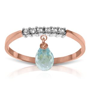 ALARRI 1.45 Carat 14K Solid Rose Gold Ring Natural Diamond Dangling Blue Topaz