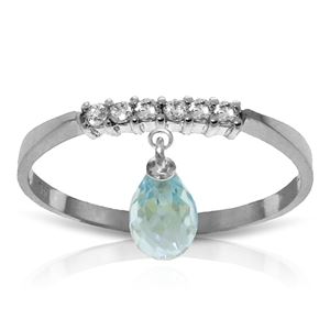 ALARRI 1.45 Carat 14K Solid White Gold Ring Natural Diamond Dangling Blue Topaz