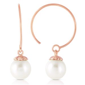 ALARRI 14K Solid Rose Gold Circle Wire Earrings w/ Natural Pearl