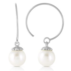 ALARRI 4 Carat 14K Solid White Gold Circle Wire Earrings Natural Pearl
