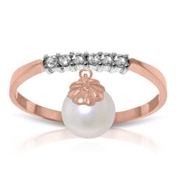 ALARRI 2.1 CTW 14K Solid Rose Gold Ring Natural Diamond Dangling Pearl