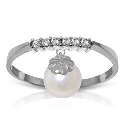ALARRI 2.1 CTW 14K Solid White Gold Ring Natural Diamond Dangling Pearl