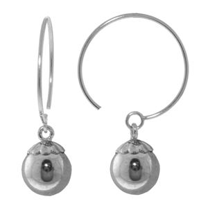 ALARRI 14K Solid White Gold Circle Wire Earrings Ball Dangling
