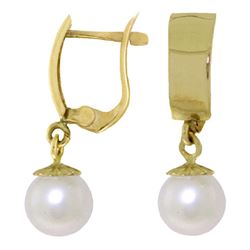 ALARRI 4 CTW 14K Solid Gold Leverback Earrings Dangling Pearl