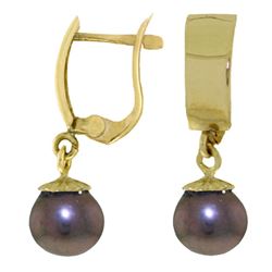 ALARRI 4 Carat 14K Solid Gold Leverback Earrings Dangling Black Pearl