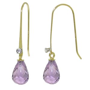 ALARRI 1.38 Carat 14K Solid Gold Fish Hook Earrings Diamond Amethyst