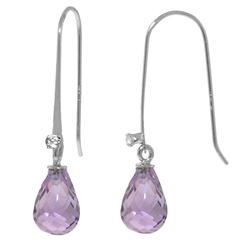 ALARRI 1.38 Carat 14K Solid White Gold Fish Hook Earrings Diamond Amethyst