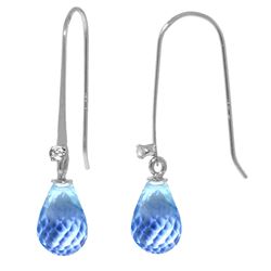 ALARRI 1.38 Carat 14K Solid White Gold Fish Hook Earrings Diamond Blue Topaz