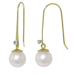 ALARRI 4.03 Carat 14K Solid Gold Fish Hook Earrings Diamond Pearl