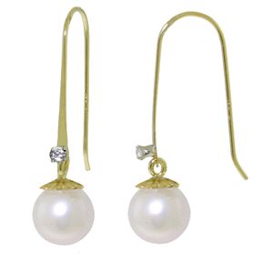 ALARRI 4.03 Carat 14K Solid Gold Fish Hook Earrings Diamond Pearl