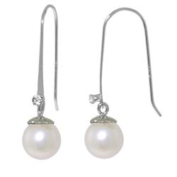 ALARRI 4.03 Carat 14K Solid White Gold Fish Hook Earrings Diamond Pearl