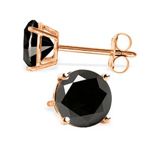 ALARRI 14K Solid Rose Gold Stud Earrings w/ 2.0 Carat Natural Black Diamonds