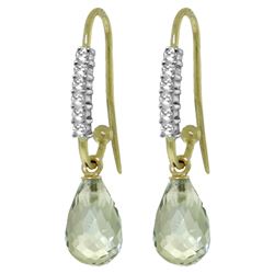 ALARRI 4.68 CTW 14K Solid Gold Fish Hook Earrings Diamond Green Amethyst