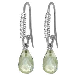 ALARRI 4.68 Carat 14K Solid White Gold Fish Hook Earrings Diamond Green Amethyst