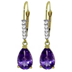 ALARRI 3.15 Carat 14K Solid Gold Leverback Earrings Natural Diamond Amethyst