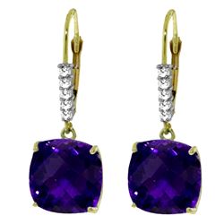 ALARRI 7.35 CTW 14K Solid Gold Leverback Earrings Natural Diamond Amethyst