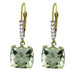 ALARRI 7.35 Carat 14K Solid Gold Leverback Earrings Diamond Green Amethyst