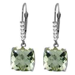 ALARRI 7.35 Carat 14K Solid White Gold Leverback Earrings Diamond Green Amethyst