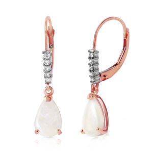 ALARRI 14K Solid Rose Gold Leverback Earrings w/ Natural Diamonds & Opals
