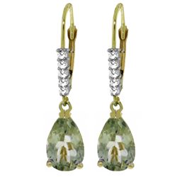 ALARRI 3.15 Carat 14K Solid Gold Leverback Earrings Diamond Green Amethyst