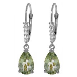 ALARRI 3.15 Carat 14K Solid White Gold Leverback Earrings Diamond Green Amethyst