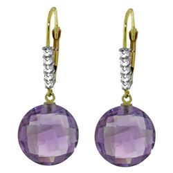 ALARRI 10.75 CTW 14K Solid Gold Leverback Earrings Diamond Amethyst