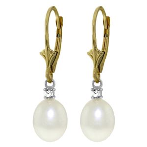 ALARRI 8.1 Carat 14K Solid Gold Leverback Earrings Diamond Pearl