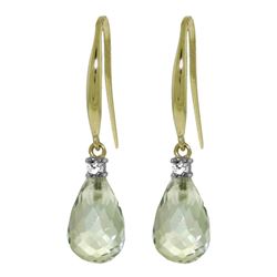 ALARRI 4.6 Carat 14K Solid Gold Fish Hook Earrings Diamond&green Amethyst